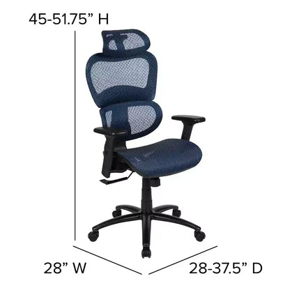 Sedia da ufficio ergonomica in rete con schienale alto – Meccanismo sincrono, poggiatesta, braccioli regolabili