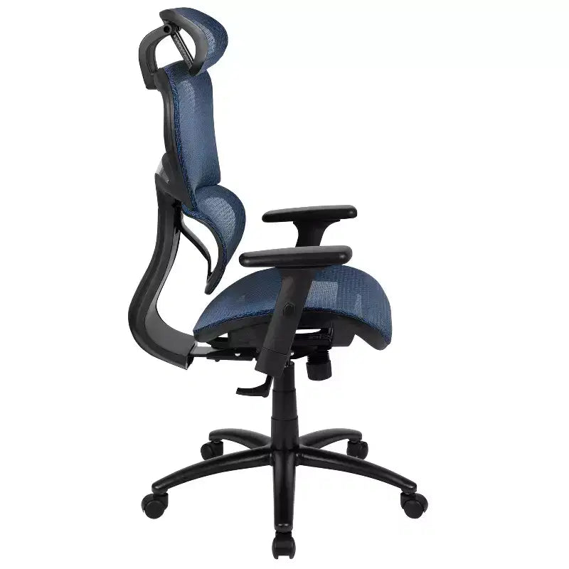 Sedia da ufficio ergonomica in rete con schienale alto – Meccanismo sincrono, poggiatesta, braccioli regolabili