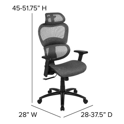 Sedia da ufficio ergonomica in rete con schienale alto – Meccanismo sincrono, poggiatesta, braccioli regolabili