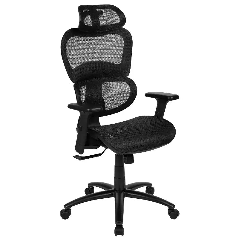 Sedia da ufficio ergonomica in rete con schienale alto – Meccanismo sincrono, poggiatesta, braccioli regolabili