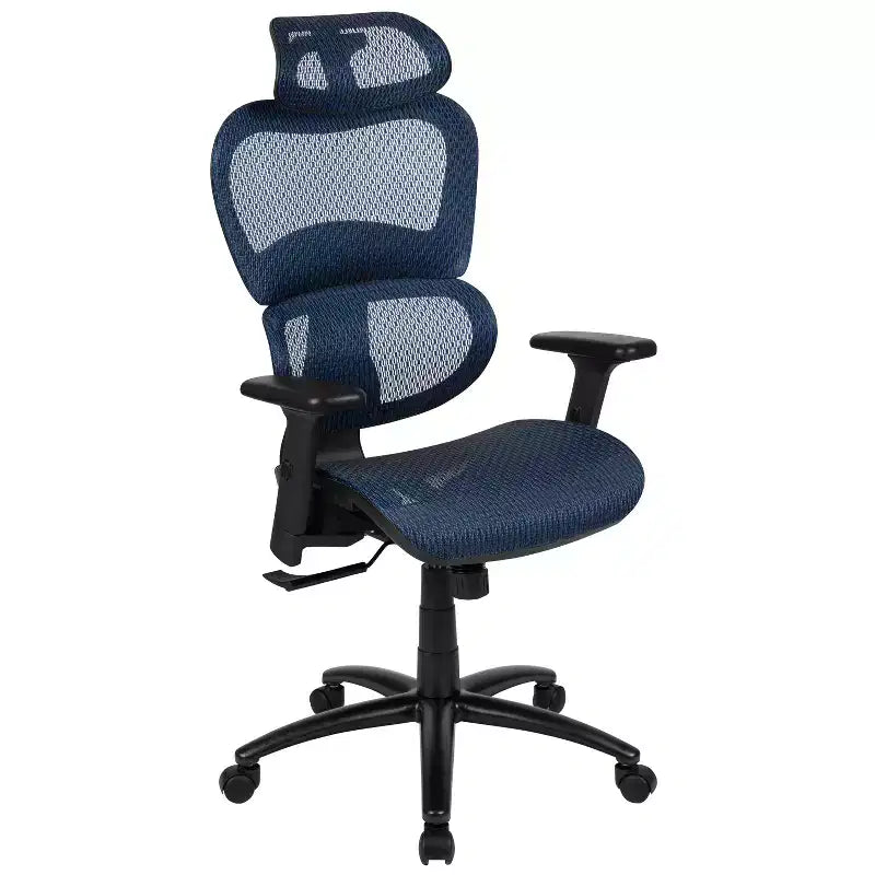 Sedia da ufficio ergonomica in rete con schienale alto – Meccanismo sincrono, poggiatesta, braccioli regolabili
