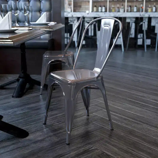 Sedia impilabile da interno in metallo verniciato trasparente – 227 kg, stile bistrò, impilabile x15