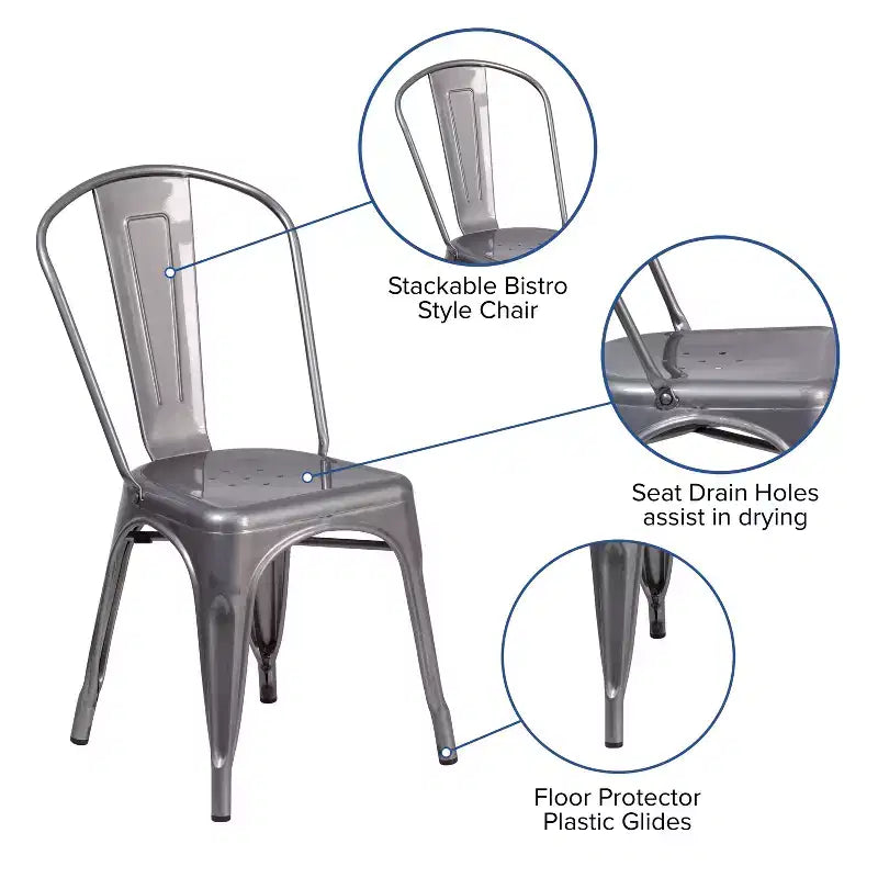 Sedia impilabile da interno in metallo verniciato trasparente – 227 kg, stile bistrò, impilabile x15