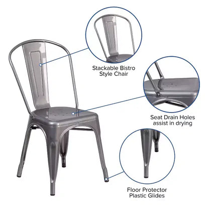 Sedia impilabile da interno in metallo verniciato trasparente – 227 kg, stile bistrò, impilabile x15