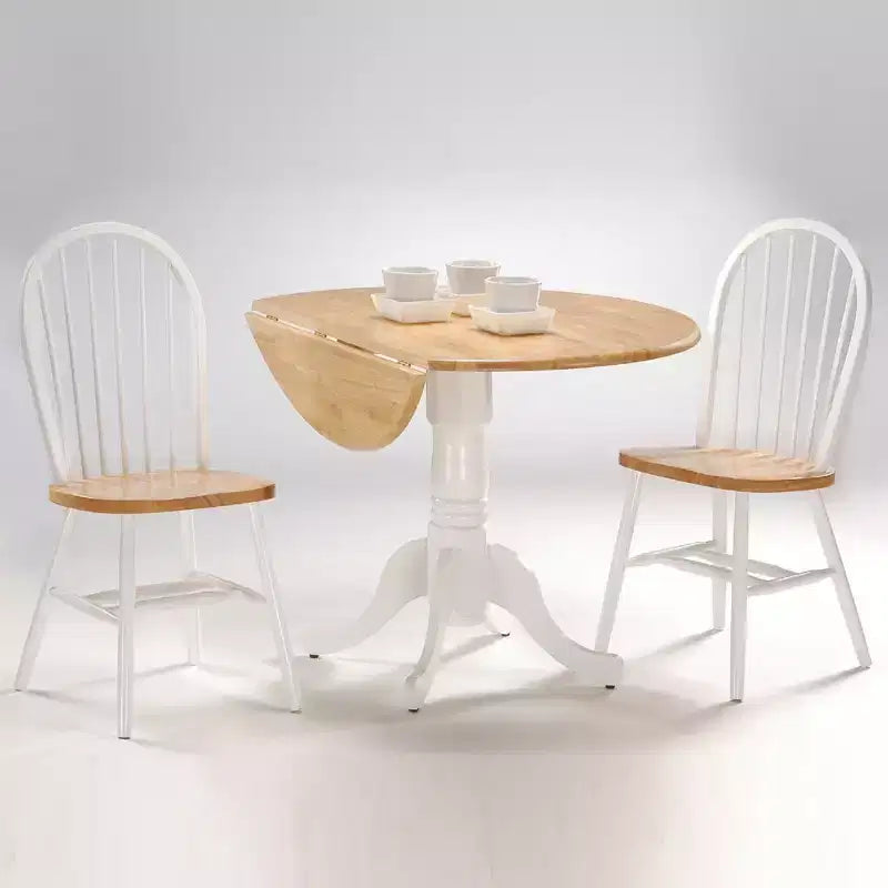 Tavolo da pranzo rotondo con ante a ribalta da 42" – Legno massello, base a piedistallo, 4 posti, allungabile