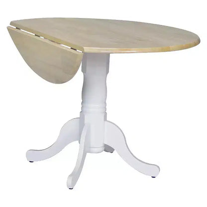 Tavolo da pranzo rotondo con ante a ribalta da 42" – Legno massello, base a piedistallo, 4 posti, allungabile
