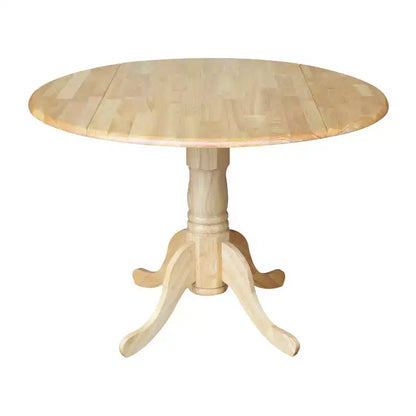 Tavolo da pranzo rotondo con ante a ribalta da 42" – Legno massello, base a piedistallo, 4 posti, allungabile