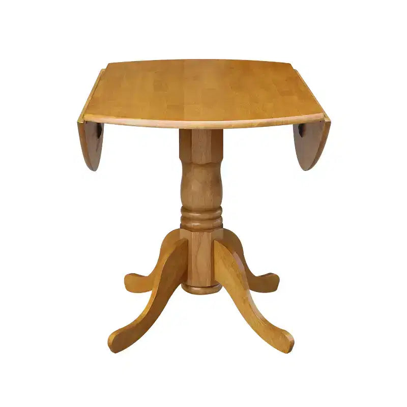 Tavolo da pranzo rotondo con ante a ribalta da 42" – Legno massello, base a piedistallo, 4 posti, allungabile