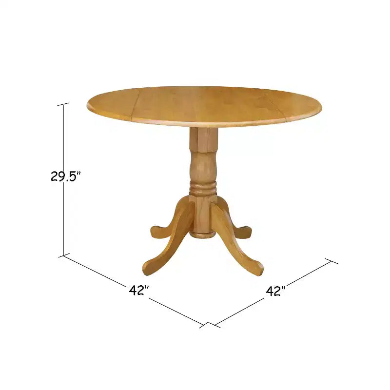 Tavolo da pranzo rotondo con ante a ribalta da 42" – Legno massello, base a piedistallo, 4 posti, allungabile