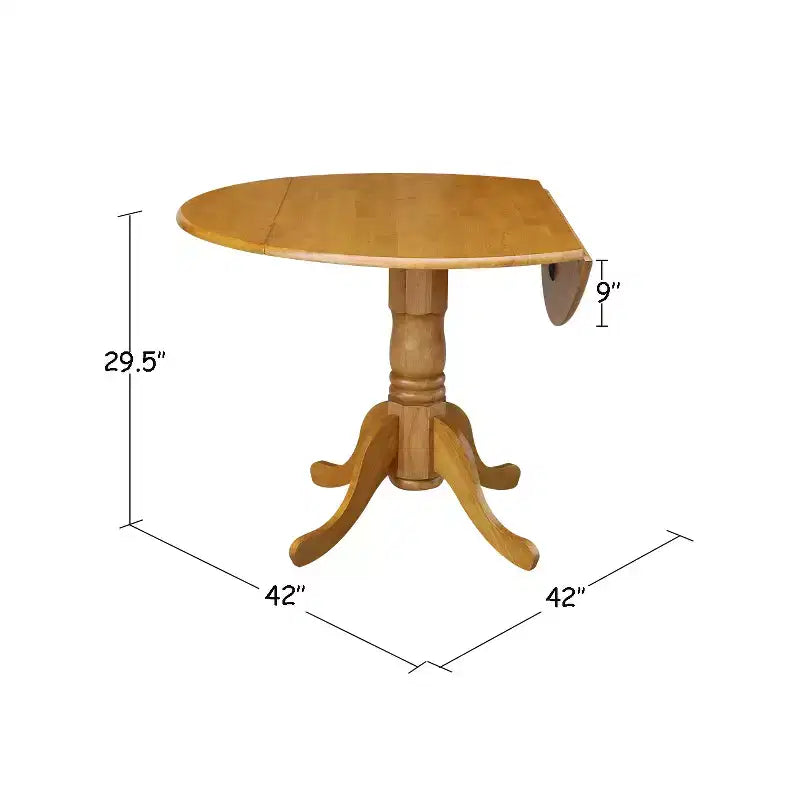 Tavolo da pranzo rotondo con ante a ribalta da 42" – Legno massello, base a piedistallo, 4 posti, allungabile