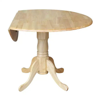 Tavolo da pranzo rotondo con ante a ribalta da 42" – Legno massello, base a piedistallo, 4 posti, allungabile