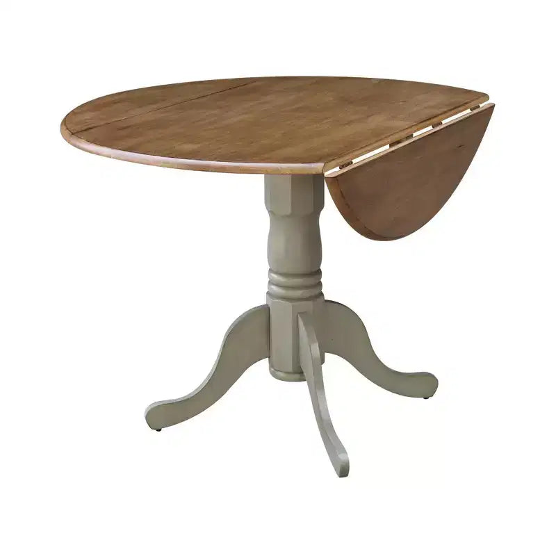 Tavolo da pranzo rotondo con ante a ribalta da 42" – Legno massello, base a piedistallo, 4 posti, allungabile