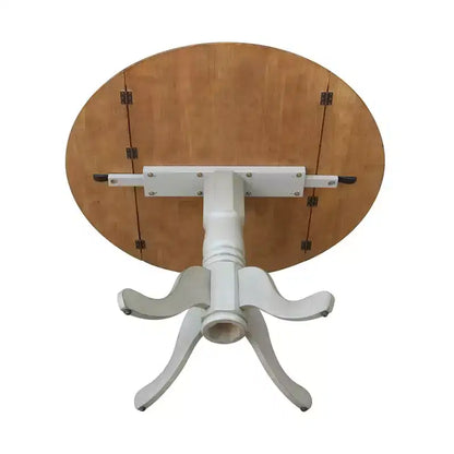 Tavolo da pranzo rotondo con ante a ribalta da 42" – Legno massello, base a piedistallo, 4 posti, allungabile