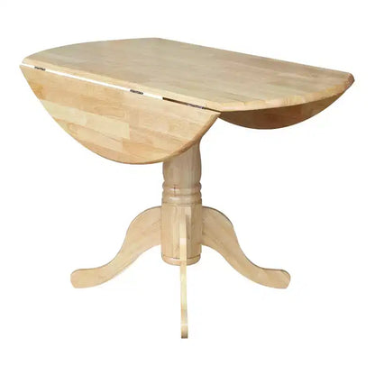 Tavolo da pranzo rotondo con ante a ribalta da 42" – Legno massello, base a piedistallo, 4 posti, allungabile