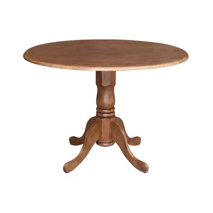 Tavolo da pranzo rotondo con ante a ribalta da 42" – Legno massello, base a piedistallo, 4 posti, allungabile