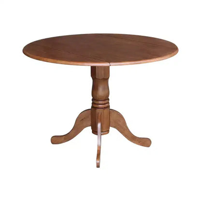Tavolo da pranzo rotondo con ante a ribalta da 42" – Legno massello, base a piedistallo, 4 posti, allungabile