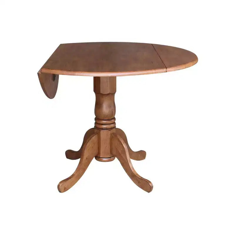 Tavolo da pranzo rotondo con ante a ribalta da 42" – Legno massello, base a piedistallo, 4 posti, allungabile