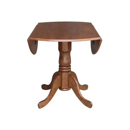 Tavolo da pranzo rotondo con ante a ribalta da 42" – Legno massello, base a piedistallo, 4 posti, allungabile