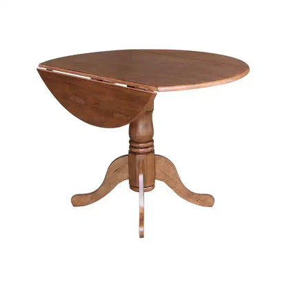 Tavolo da pranzo rotondo con ante a ribalta da 42" – Legno massello, base a piedistallo, 4 posti, allungabile