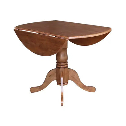 Tavolo da pranzo rotondo con ante a ribalta da 42" – Legno massello, base a piedistallo, 4 posti, allungabile