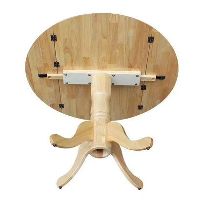 Tavolo da pranzo rotondo con ante a ribalta da 42" – Legno massello, base a piedistallo, 4 posti, allungabile