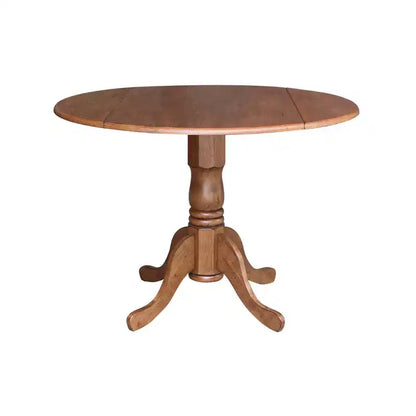 Tavolo da pranzo rotondo con ante a ribalta da 42" – Legno massello, base a piedistallo, 4 posti, allungabile