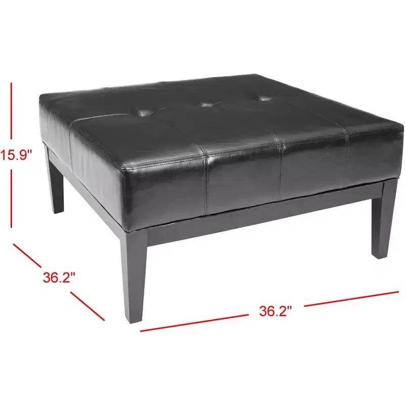 Pouf Contenitore Quadrato Trapuntato – Pelle Bicast Nera, Struttura in Betulla, Capacità 250 kg
