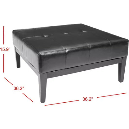 Pouf Contenitore Quadrato Trapuntato – Pelle Bicast Nera, Struttura in Betulla, Capacità 250 kg