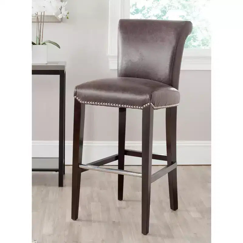 Sgabello da Bar Imbottito a Mezza Altezza – Struttura in Betulla, Ecopelle, Altezza Seduta 74 cm, Nessun Assemblaggio