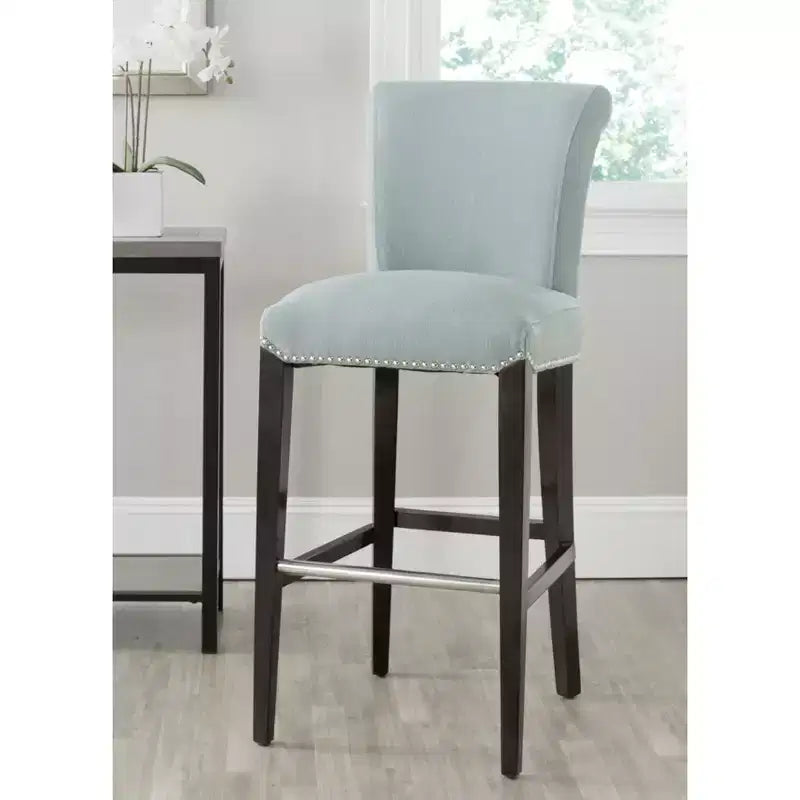 Sgabello da Bar Imbottito a Mezza Altezza – Struttura in Betulla, Ecopelle, Altezza Seduta 74 cm, Nessun Assemblaggio