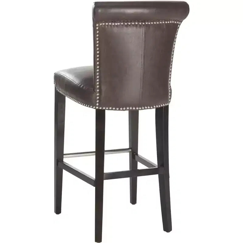 Sgabello da Bar Imbottito a Mezza Altezza – Struttura in Betulla, Ecopelle, Altezza Seduta 74 cm, Nessun Assemblaggio