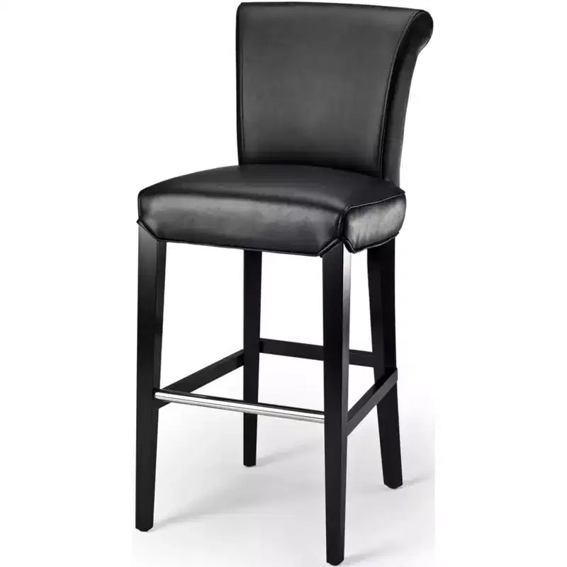 Sgabello da Bar Imbottito a Mezza Altezza – Struttura in Betulla, Ecopelle, Altezza Seduta 74 cm, Nessun Assemblaggio