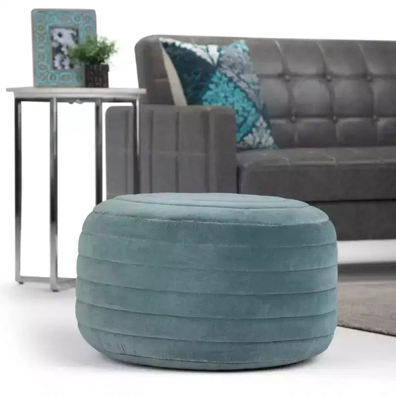 Pouf Ottomano Rotondo in Velluto – Cucito a Mano, 50 cm di Diametro, 35 cm di Altezza