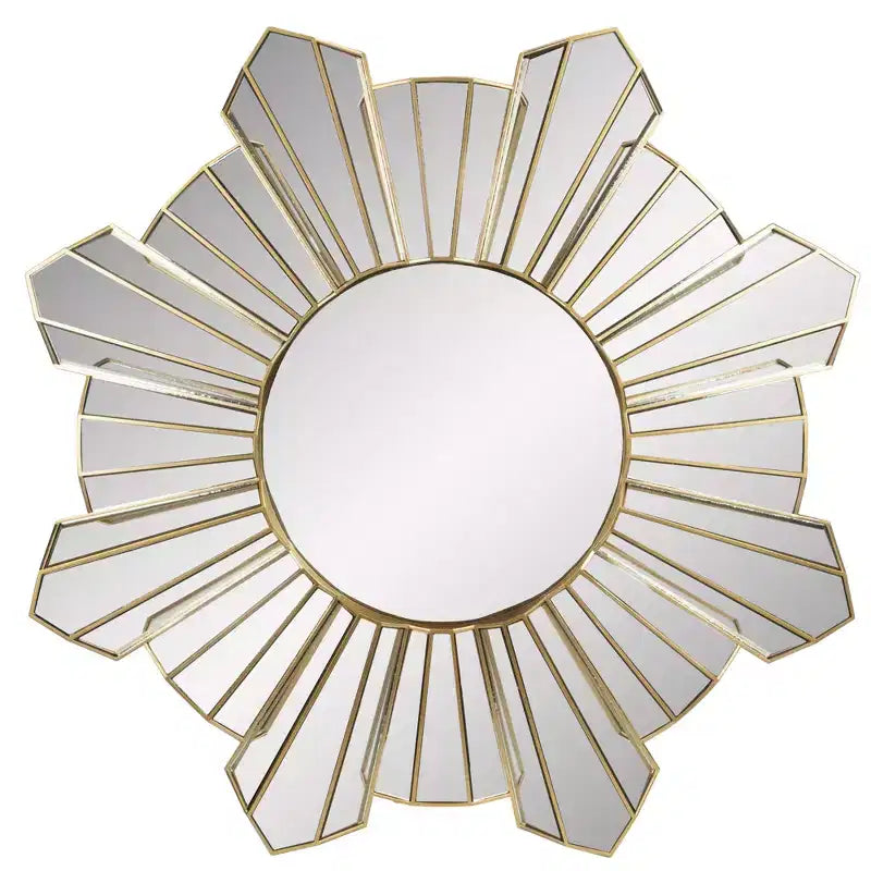 Northlight 25 Shiny Gold Sunburst Wave Glass Round Wall Mirror