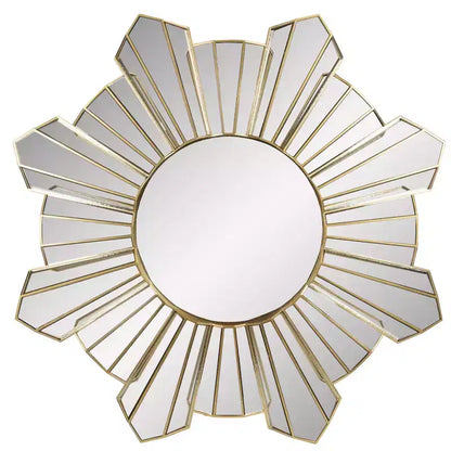 Northlight 25 Shiny Gold Sunburst Wave Glass Round Wall Mirror