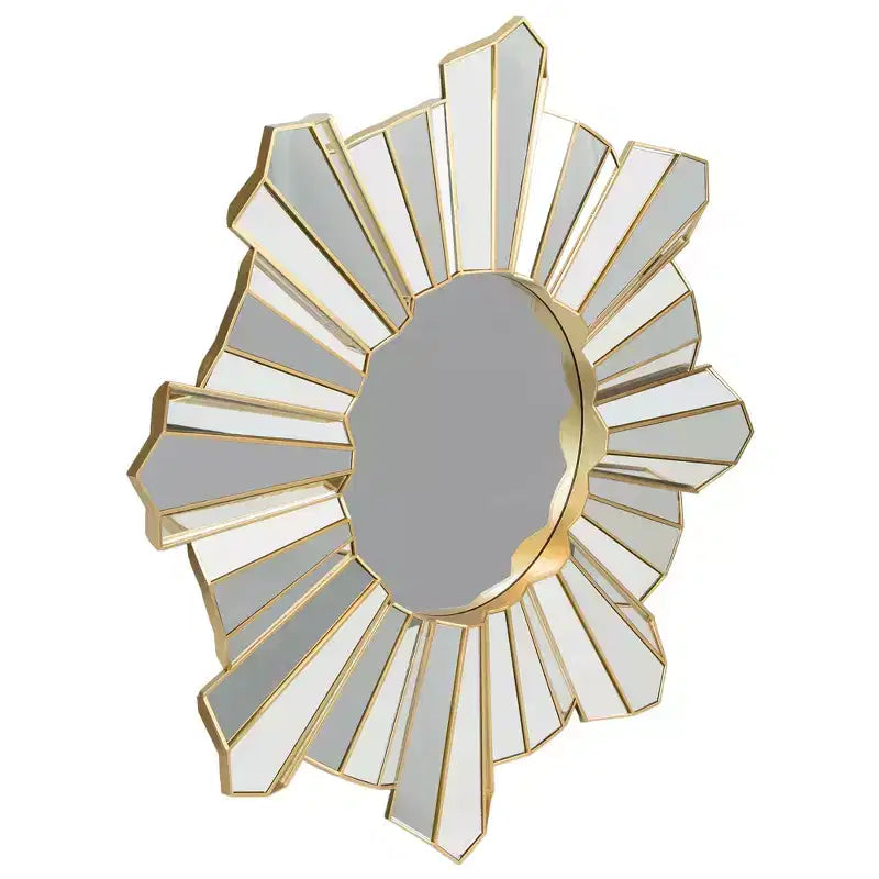 Specchio da Parete Rotondo Oro con Motivo a Raggi 25" – Vetro, da Interno, Ferramenta Inclusa