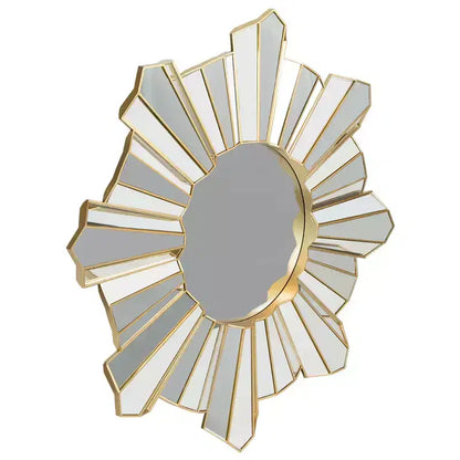 Specchio da Parete Rotondo Oro con Motivo a Raggi 25" – Vetro, da Interno, Ferramenta Inclusa