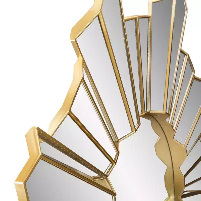 Specchio da Parete Rotondo Oro con Motivo a Raggi 25" – Vetro, da Interno, Ferramenta Inclusa